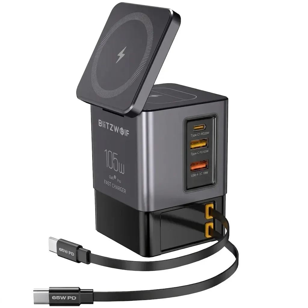 תחנת טעינה שולחנית Blitzwolf i116 Max 6 ב-1 עם כבלי Type-C נשלפים