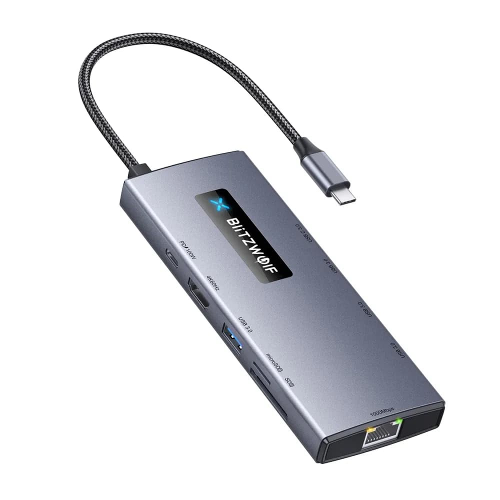 תחנת עגינה BlitzWolf BW-NEW TH8 10 ב-1 ל-USB‑C עם PD 100W, 4K@60Hz ו-RJ45