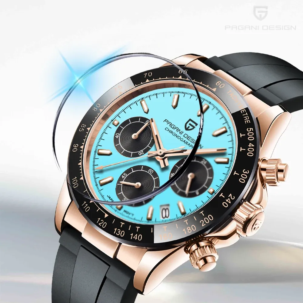 שעון כרונוגרף ספורטיבי PAGANI DESIGN PD-1664 בגוון רוז גולד וכחול