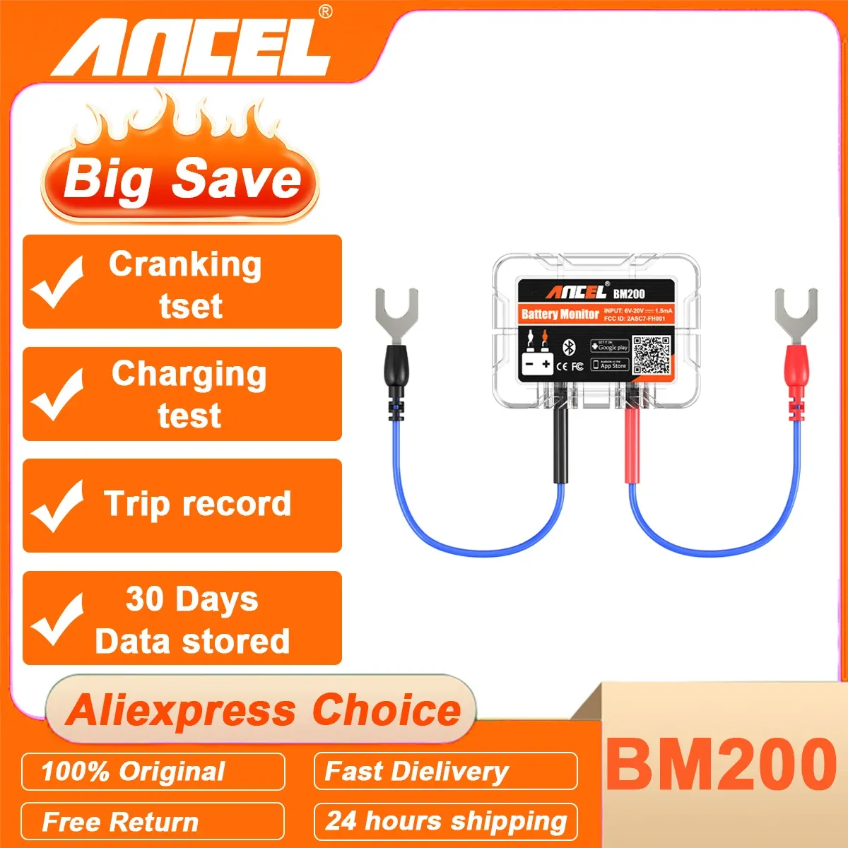 מנטר מצבר חכם ANCEL BM200 עם Bluetooth ואפליקציה