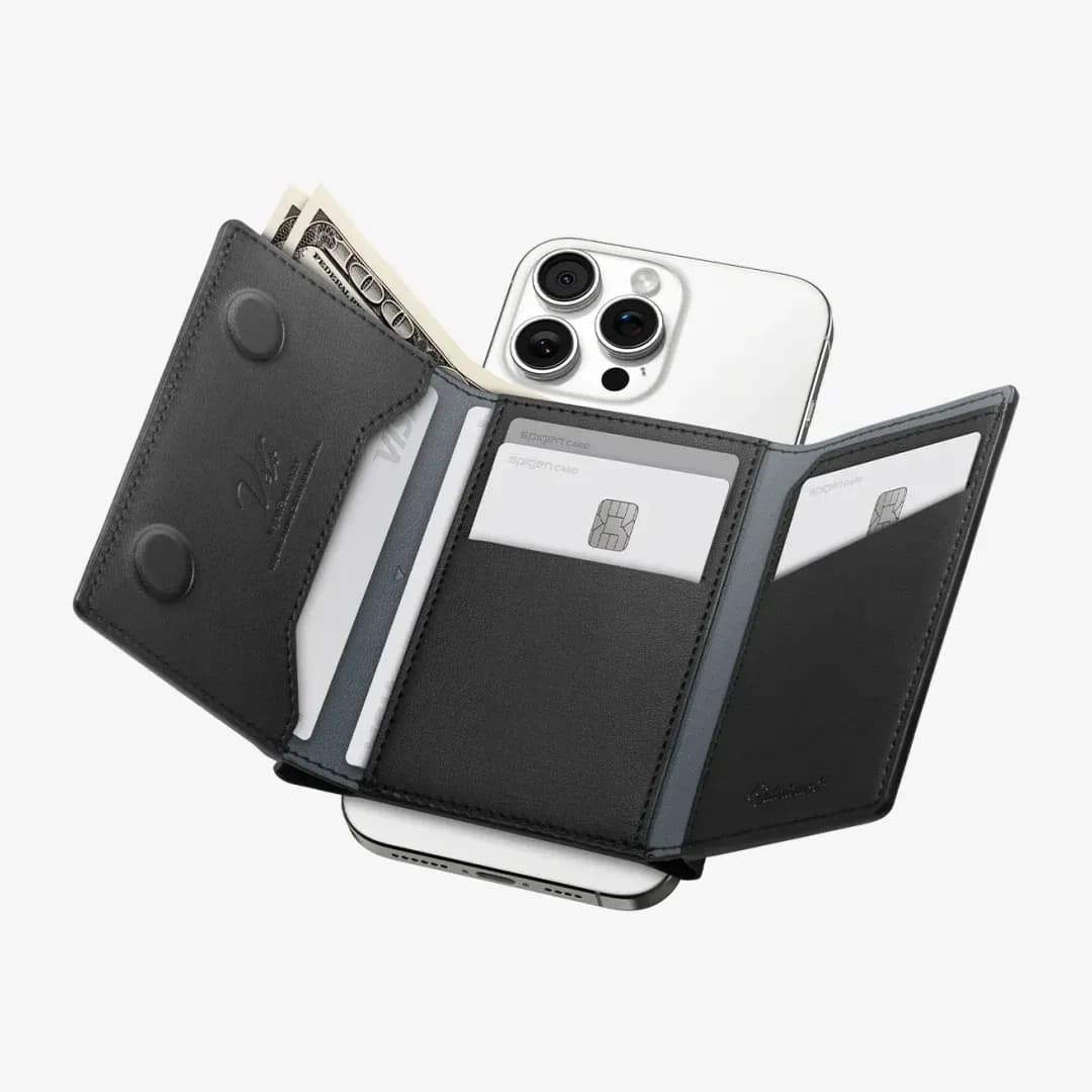 נרתיק כרטיסים מגנטי מעור לאייפון עם תמיכת MagSafe מבית Spigen