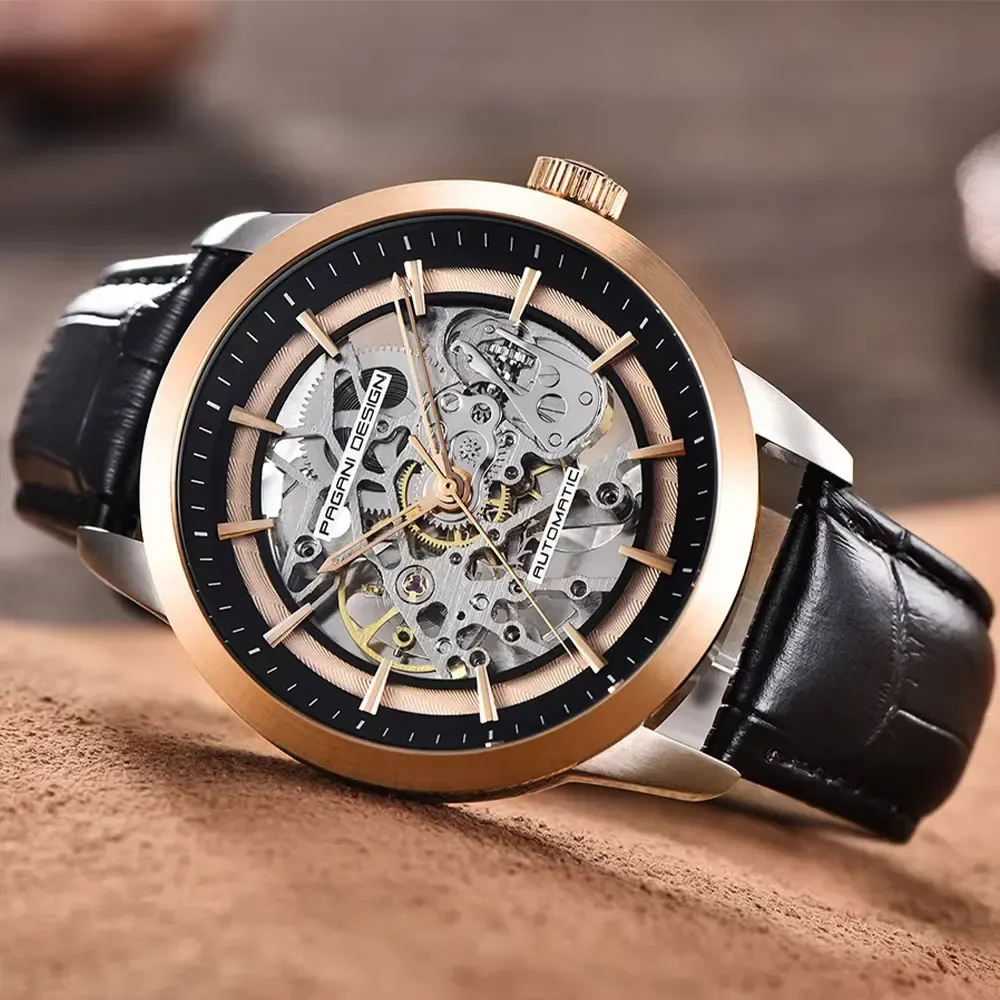 שעון אוטומטי חלול PAGANI DESIGN 43 מ״מ עם ספיר ורצועת עור