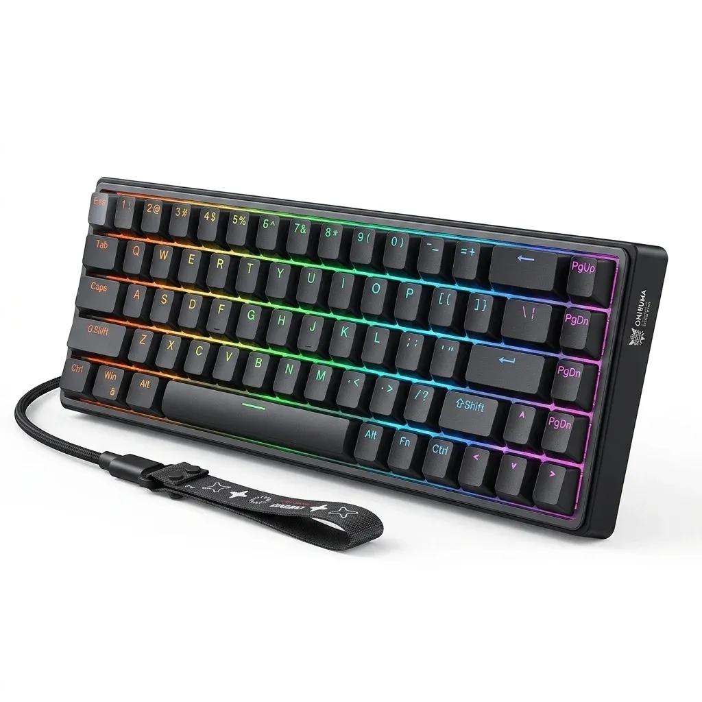 מקלדת ONIKUMA 68 שחורה עם RGB