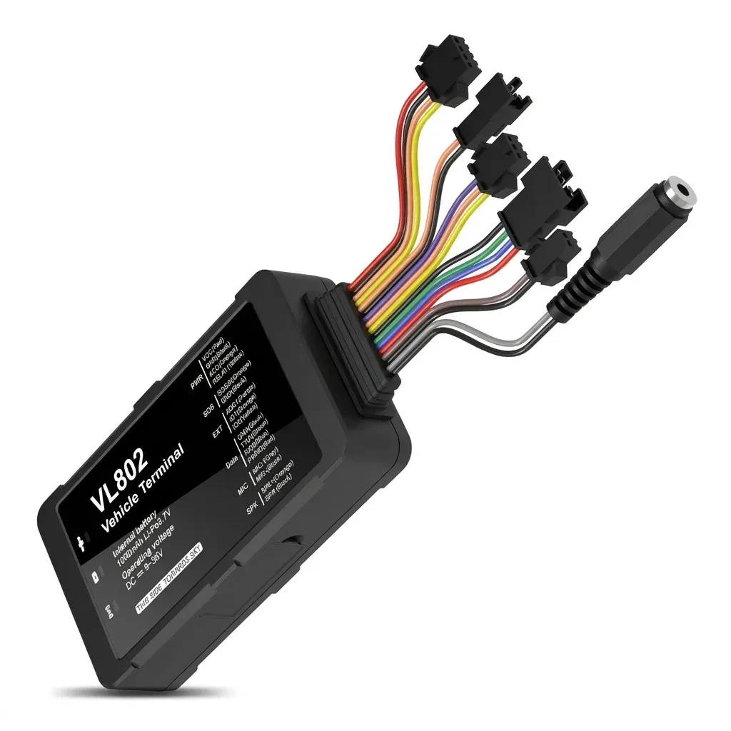עוקב רכב 4G שחור VL802 עם חוטים
