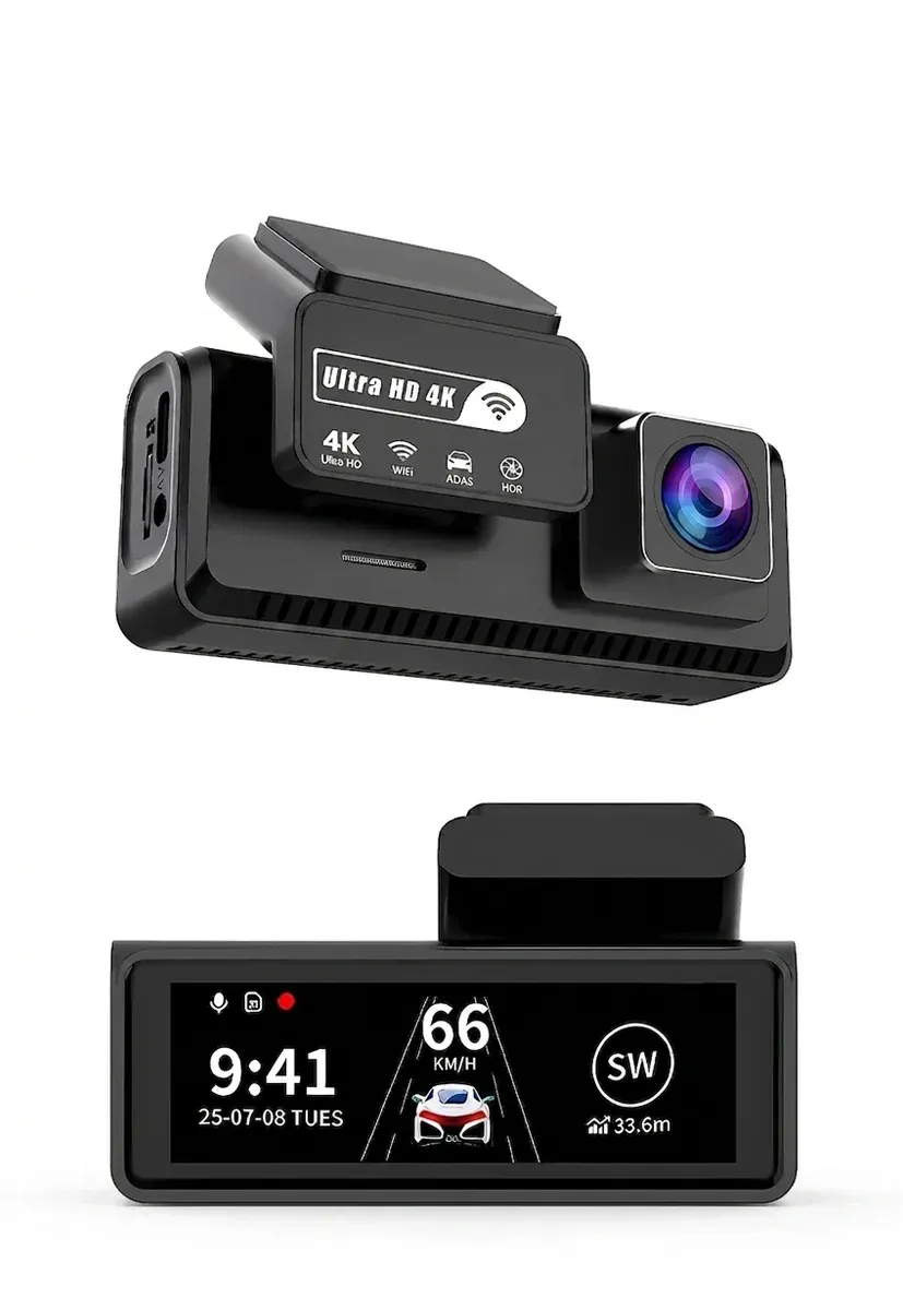 מצלמת דרך 4K כפולה שחורה עם GPS