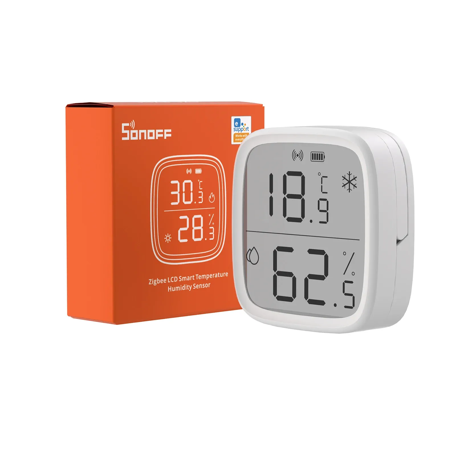 חיישן טמפרטורה ולחות Zigbee עם מסך LCD מבית Sonoff