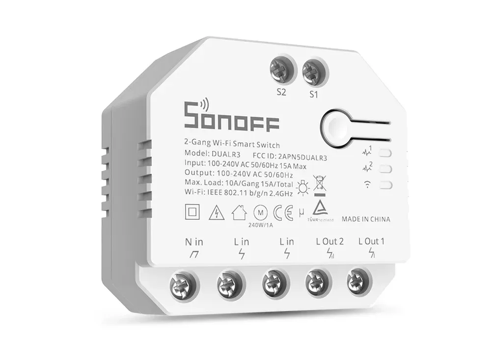 מודול ממסר חכם דו־ערוצי Sonoff DUALR3 לניהול תריסים וחשמל