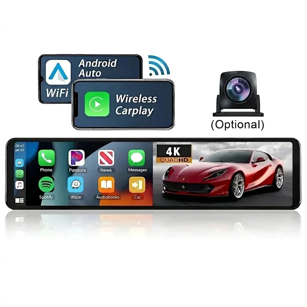 מראת דרך חכמה עם מצלמה כפולה ו‑CarPlay